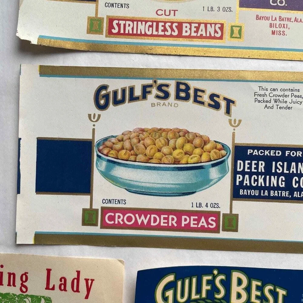 Gulf's Best Leading Lady Can Labels Lot of 4 Vintage Deer Island Packing‎ Co